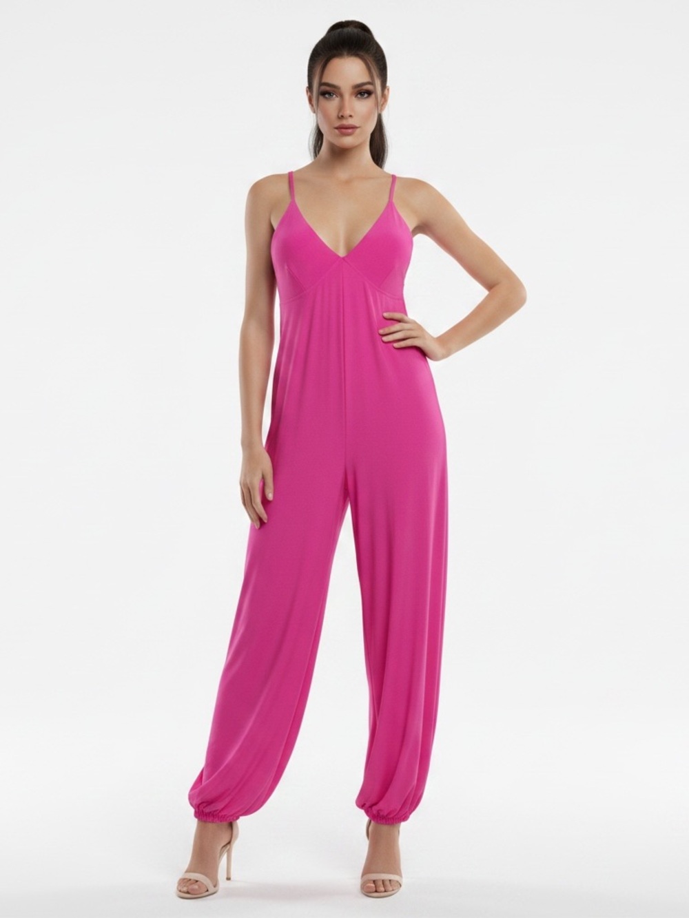 Norma Kamali Hot Pink V-Neck Jumpsuit Size S/36 - NWOT